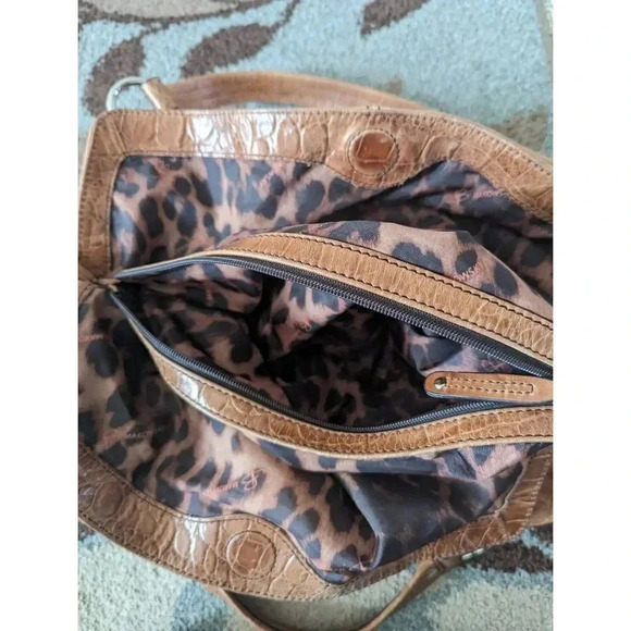 B.Makowsky Women's Size Large Brown Croc Leather Shoulder Bag Snap Closure - Picture 9 of 12